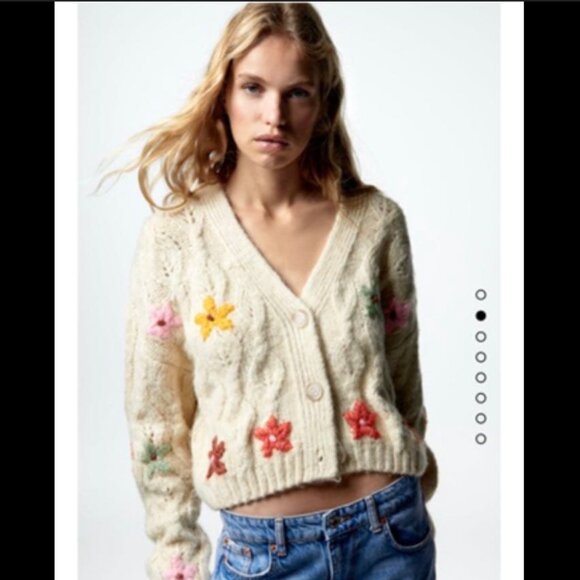 Zara Floral Knit Cardigan NWT - Picture 2 of 7